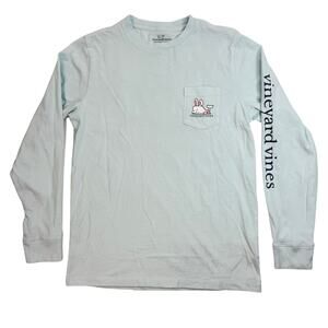 Vineyard Vines Kids M Easter Bunny Whale Long Sleeve T-Shirt Light Blue